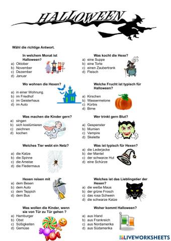 Halloween Wortschatz Multiple Choice
