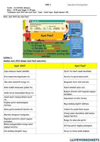 Latihan 1 : Ayat Aktif dan Ayat Pasif