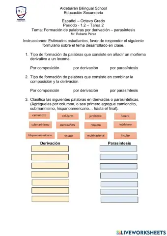 8G - Tarea 2 - Formación de palabras
