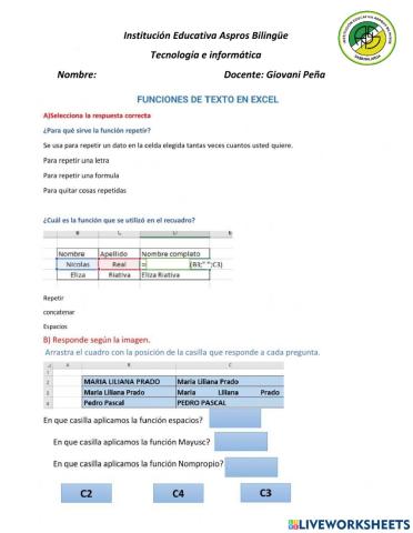 Funciones de texto en excel