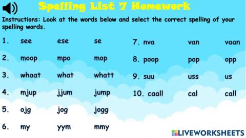 Spelling List 7 Homework