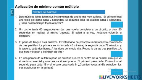 Aplicación de mínimo comun múltiplo