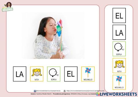 Frase: La niña sopla el molinillo