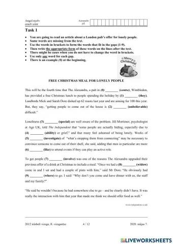 Emelt érettség 2020 május 7. Task 1.