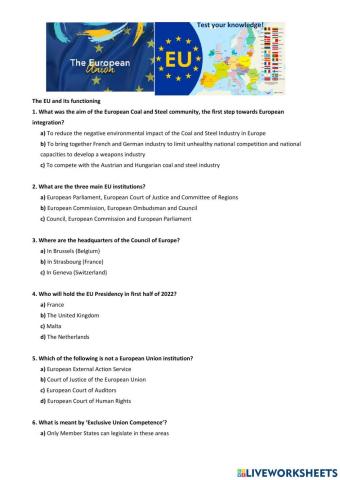Test your knowledge on the European Union