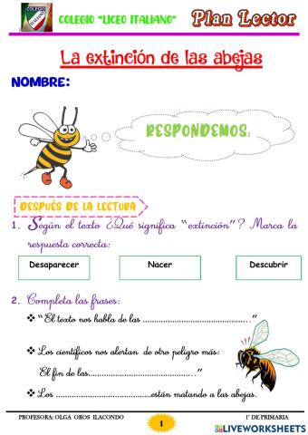 Lectura n°04 -La extinción de las abejas-Profesora Olga Oros