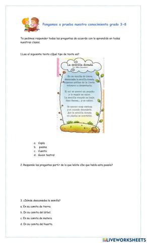 Pongamos a prueba nuestro conocimiento grado 3-8