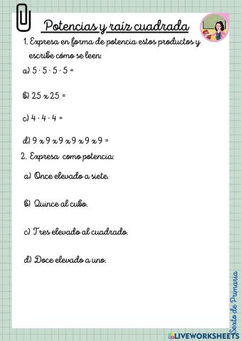 Potencias y raíz cuadrada
