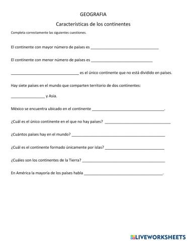 Características  de los  continentes