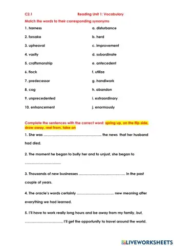 C2.1 Reading Vocabulary Unit 1