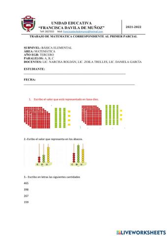 Evaluación Parcial 1 Matemáticas 