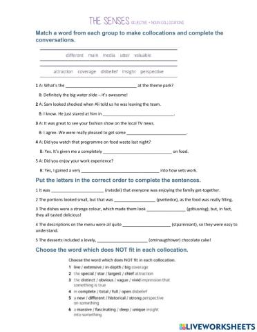 Senses Adjective + collocations