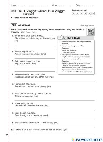 Year 6 Unit 14 Grammar: Compound sentences