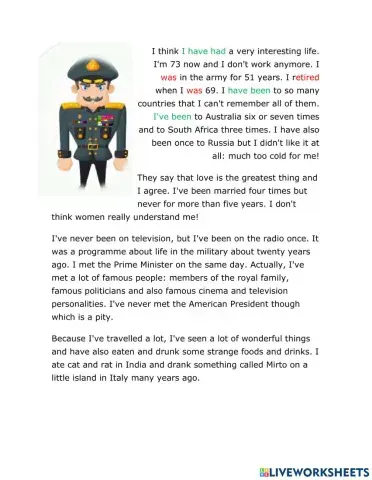 Present perfect and past simple reading