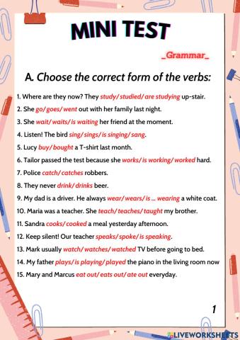 Mini test (Present simple, past simple, present continuous, much-many)