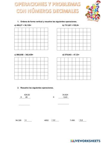 Operaciones con números decimales