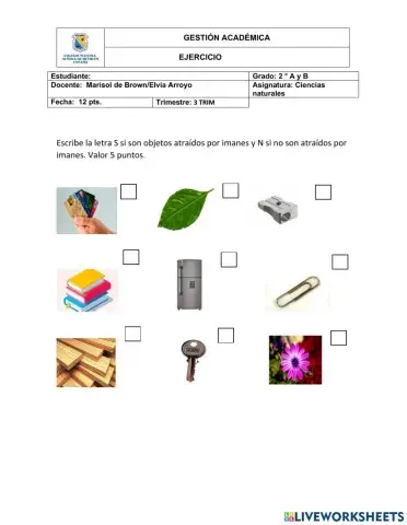 Ejercicio de ciencias naturales