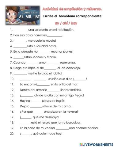 Homófonos ¡Ay!   Hay   Ahí