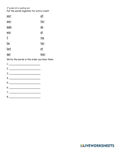 4th grade U4 L2 spelling quiz