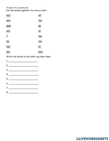 4th grade U4 L2 spelling quiz
