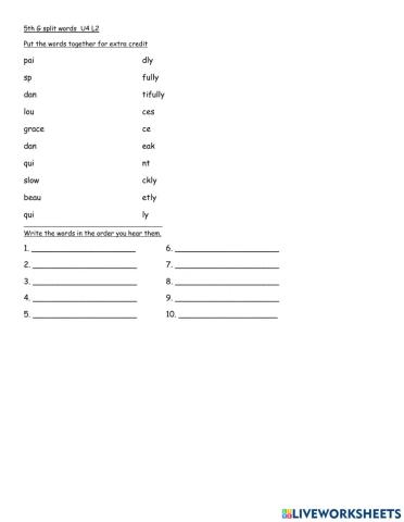5th Grade U4 L2 quiz spelling