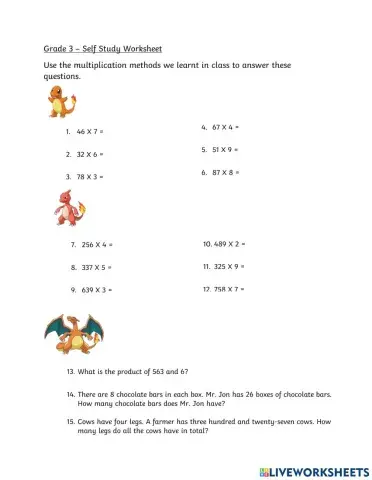 Multiplying 2 digit and 3 digit numbers by a 1 digit number