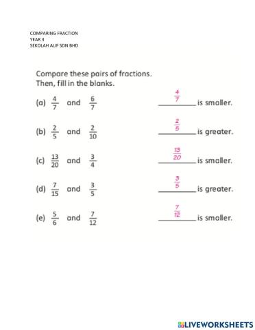 Comparing Fraction (Different Numerator Different Denominator)