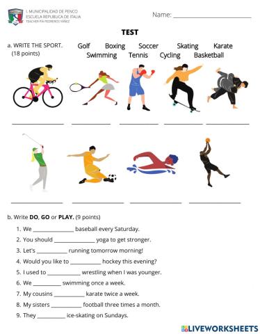 Sports, verbs and places Test