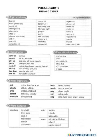 Destination B1 - Unit 3. Vocabulary (Fun and games)