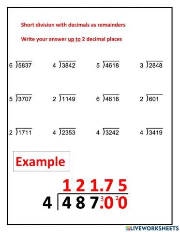Dividing with Decimal remainders