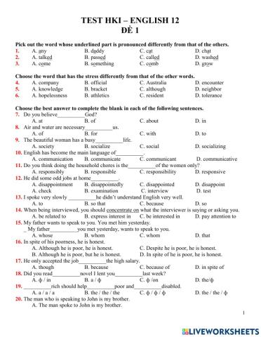 English 12 - HKI test