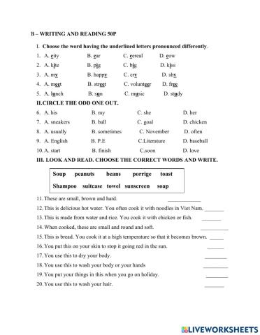 Midterm test-level A-FF5- reading and writing