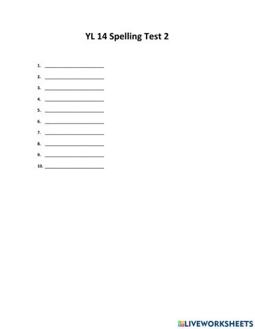 YL 14 Spelling Test 2