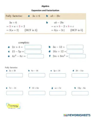 9th Grade Expansion and Factorisation A