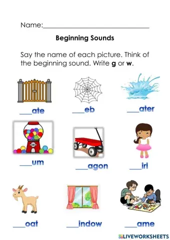 Beginning Sounds: Gg and Ww