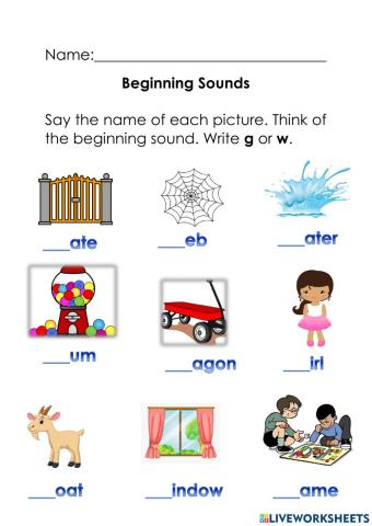 Beginning Sounds: Gg and Ww