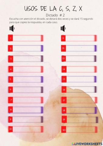 Palabras con C, S, Z, X
