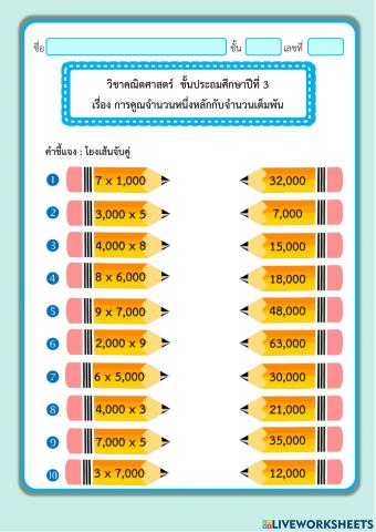 การคูณจำนวนที่มีหนึ่งหลักกับจำนวนเต็มพัน