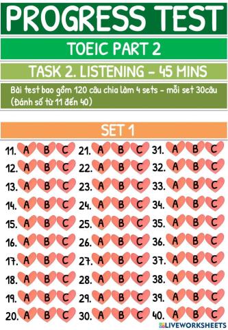 Toeic part 2 progress test lần 2