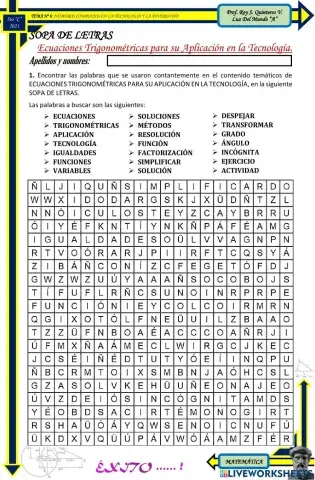 SOPA DE LETRAS : Ecuaciones Trigonométricas