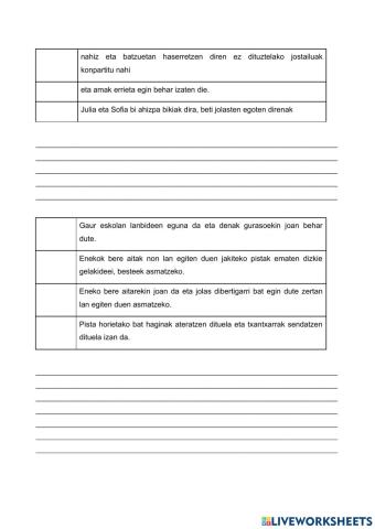 Istorioa ordenatu eta idatzi