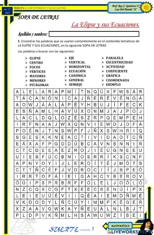 SOPA DE LETRAS : La Elipse y sus Ecuaciones