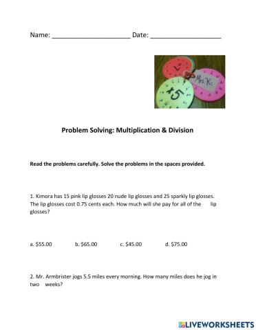 Multiplication  & Division Word Problems