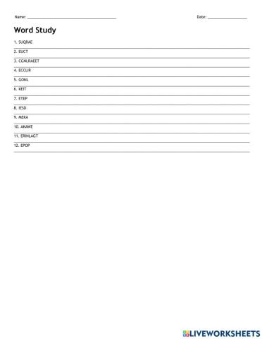 Scramble words worksheet