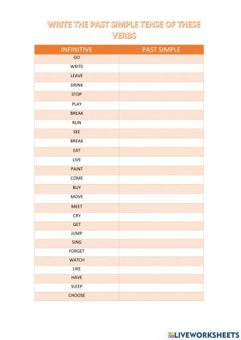 Past simple regular and irregular verbs