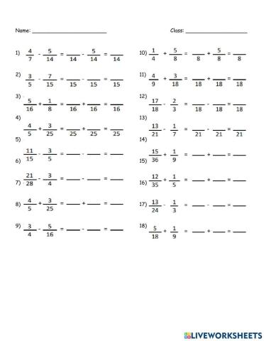 Adding and subtracting fractions with different denominator