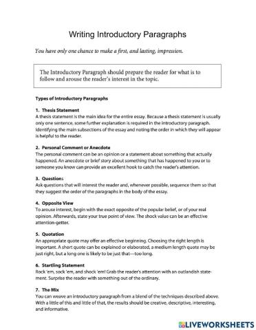 Writing introductory Paragraphs