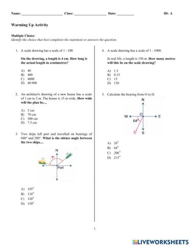 Pretest scale drawing and bearings
