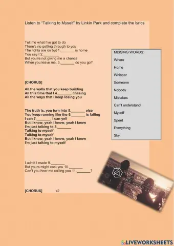 A1 song worksheet talking to myself linkin park