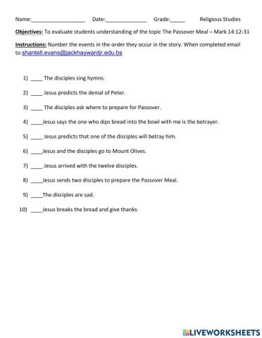 Passover Meal Events In Order